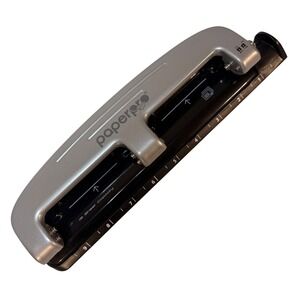 PaperPro 2101 3 Hole Punch Silver‎ Black 12 Sheet Capacity Locking Handle Ruler